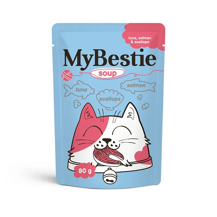 МайБести Пауч СУП с кусочками Тунца, Лосося и Гребешками 80гр