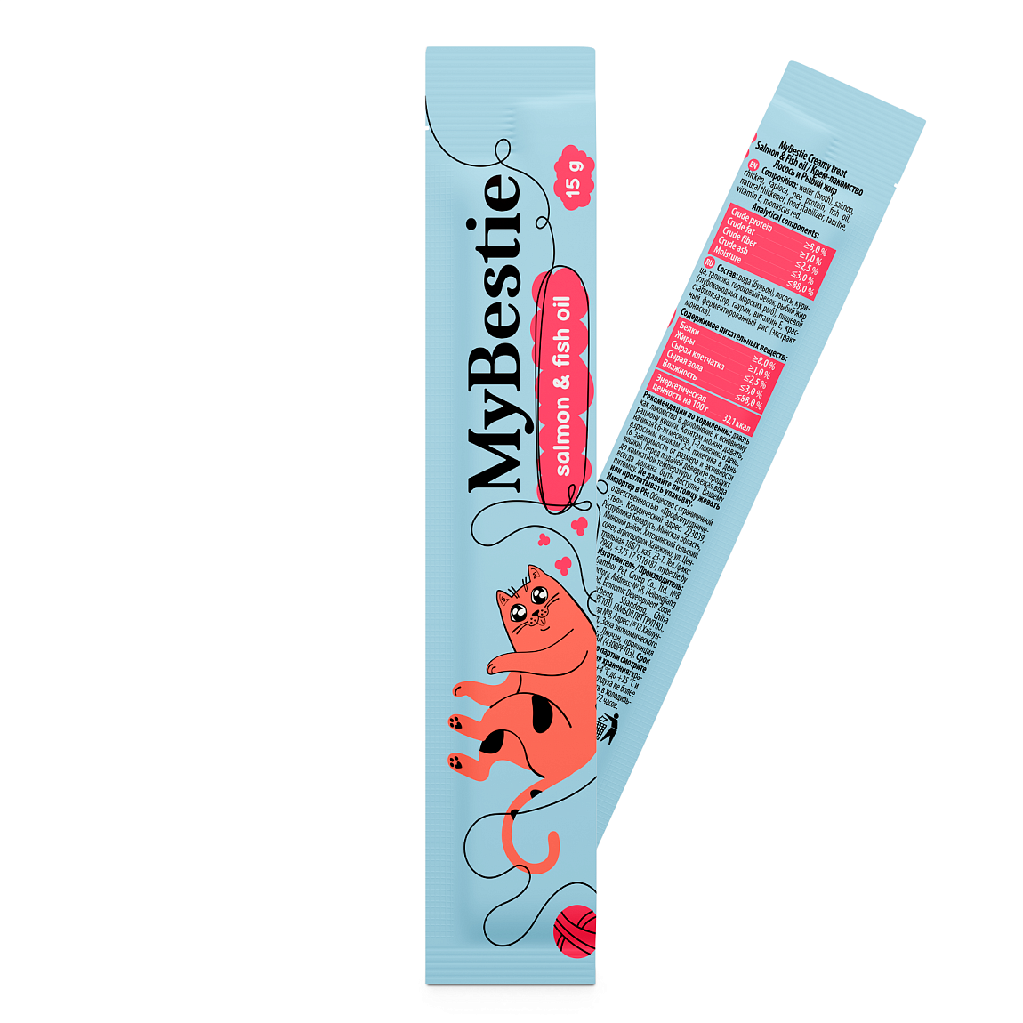 МайБести крем-лакомство в стиках Лосось и Рыбий Жир (5 х15 г)