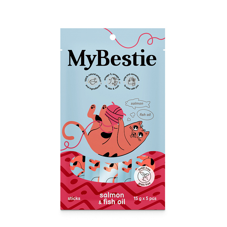 МайБести крем-лакомство в стиках Лосось и Рыбий Жир (5 х15 г)